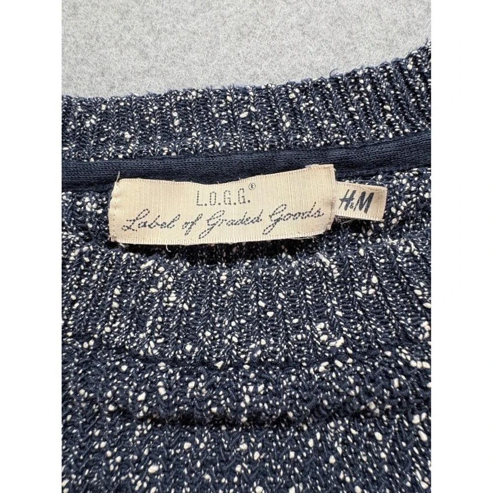 HM LOGG Mens Navy Blue White Marled Cotton Knit Crewneck Sweater O/N 835240